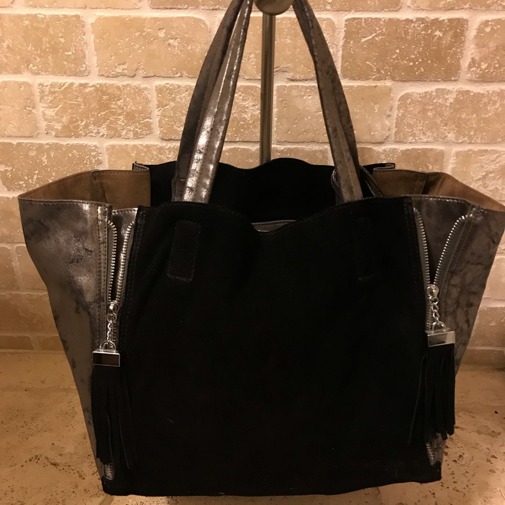 Inzi black suede & metallic handbag